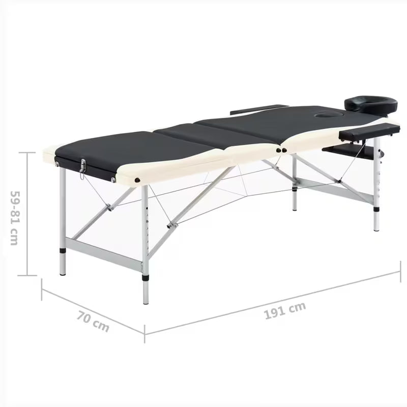 Table de massage pliante cadre aluminium - noir et blanc