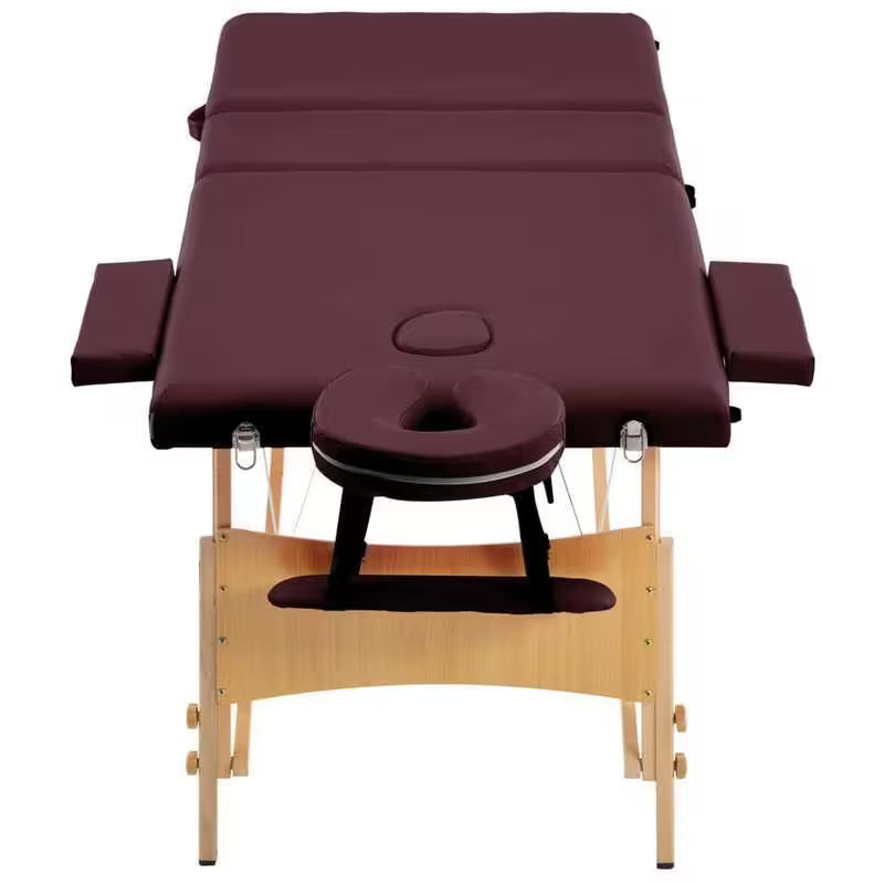 Table de massage pliante cadre bois - bordeaux