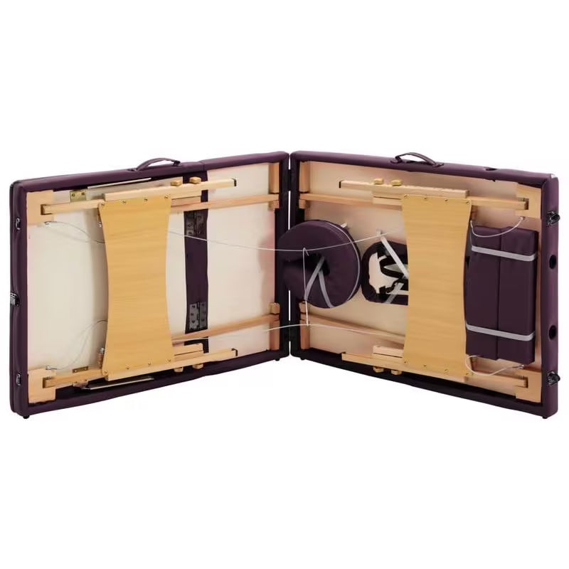 Table de massage pliante cadre bois - bordeaux