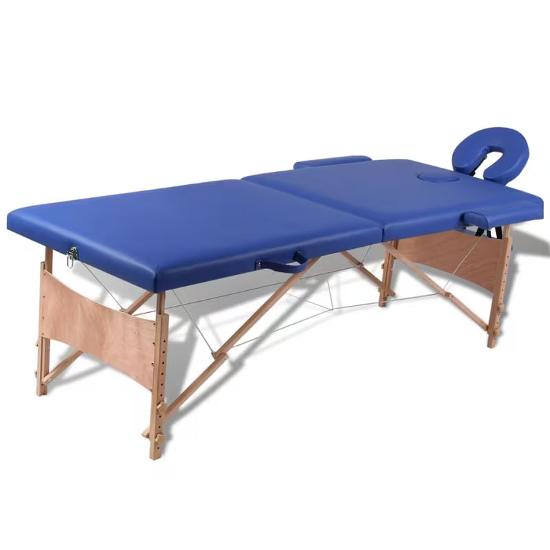 Table de massage pliante cadre bois - bleu ciel