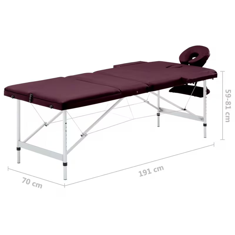 Table de massage pliante cadre aluminium - bordeaux