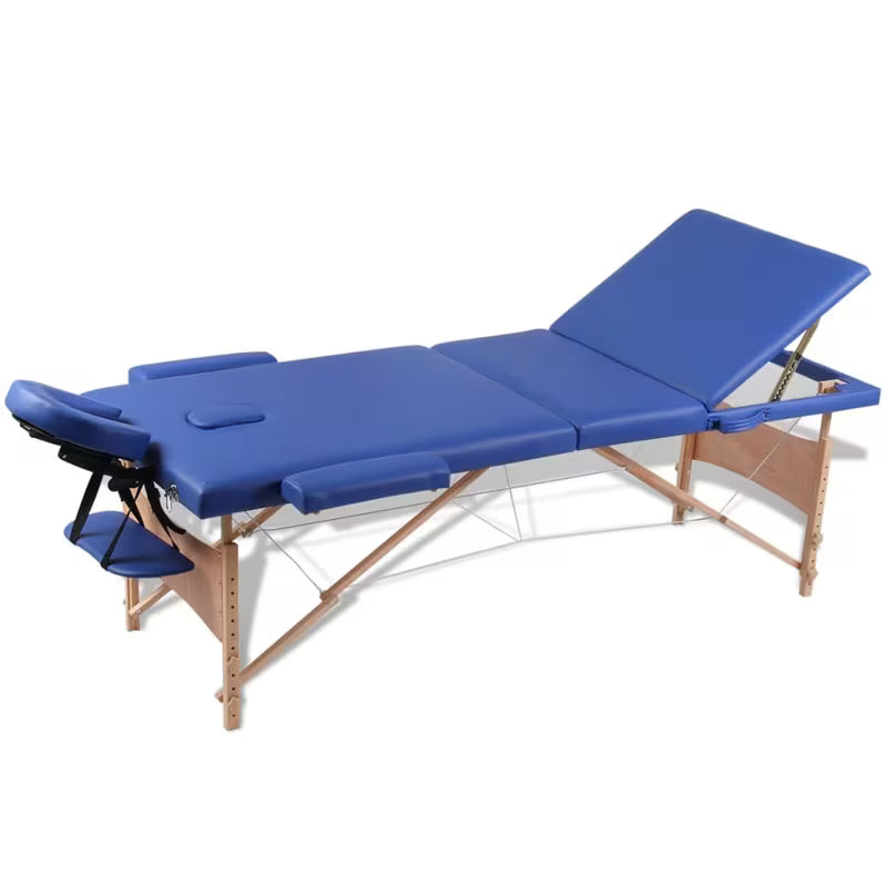 Table de massage pliante cadre bois - bleu ciel