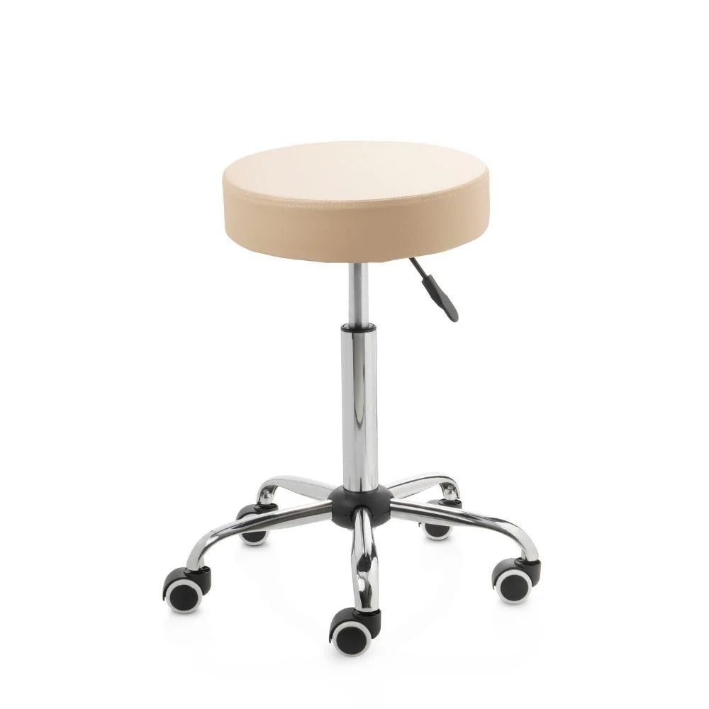 Tabouret beige base chromée 5 roues