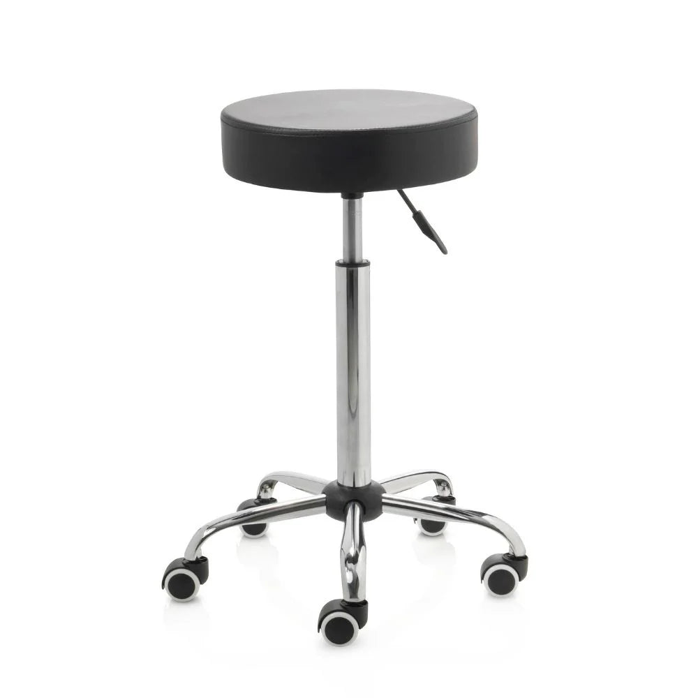 Tabouret noir base chromée 5 roues