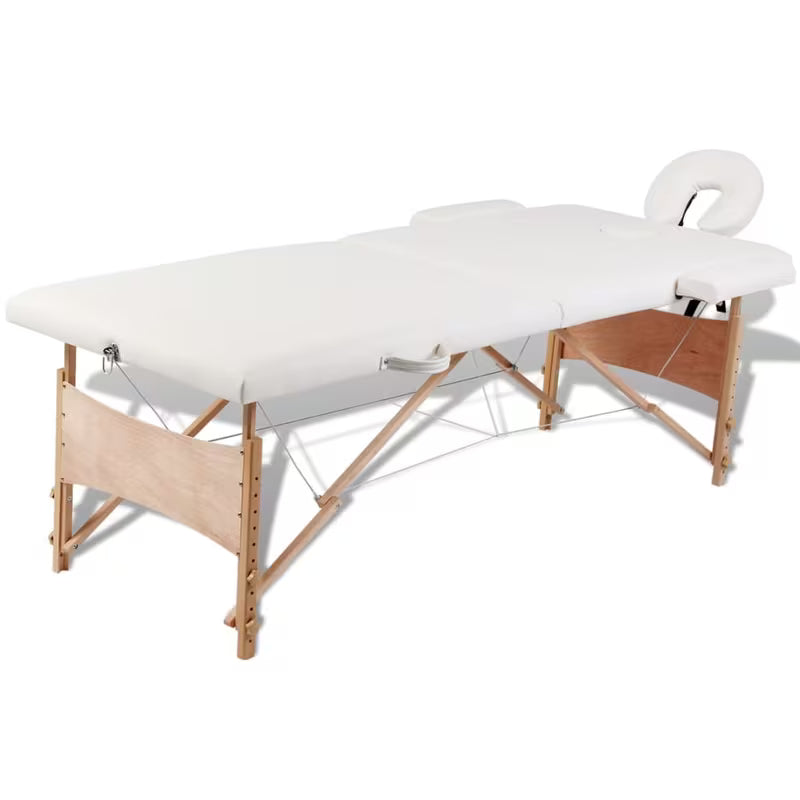 Table de massage pliante cadre bois - blanc crème