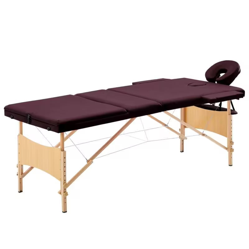 Table de massage pliante cadre bois - bordeaux