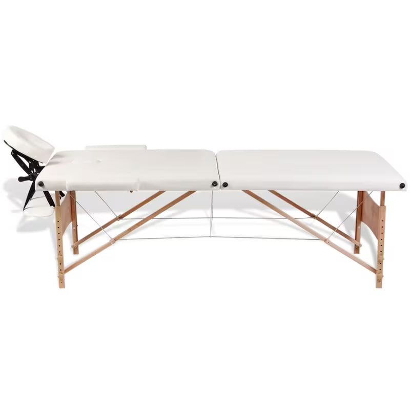 Table de massage pliante cadre bois - blanc crème