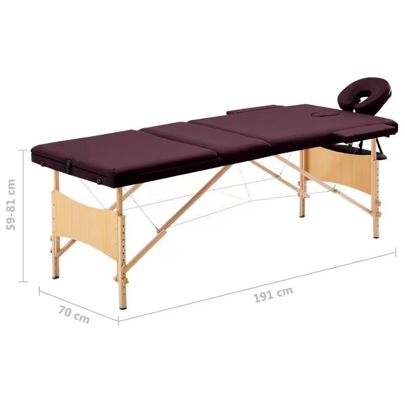 Table de massage pliante cadre bois - bordeaux