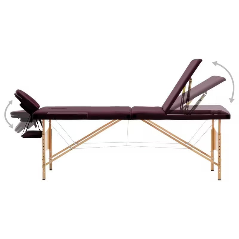 Table de massage pliante cadre bois - bordeaux