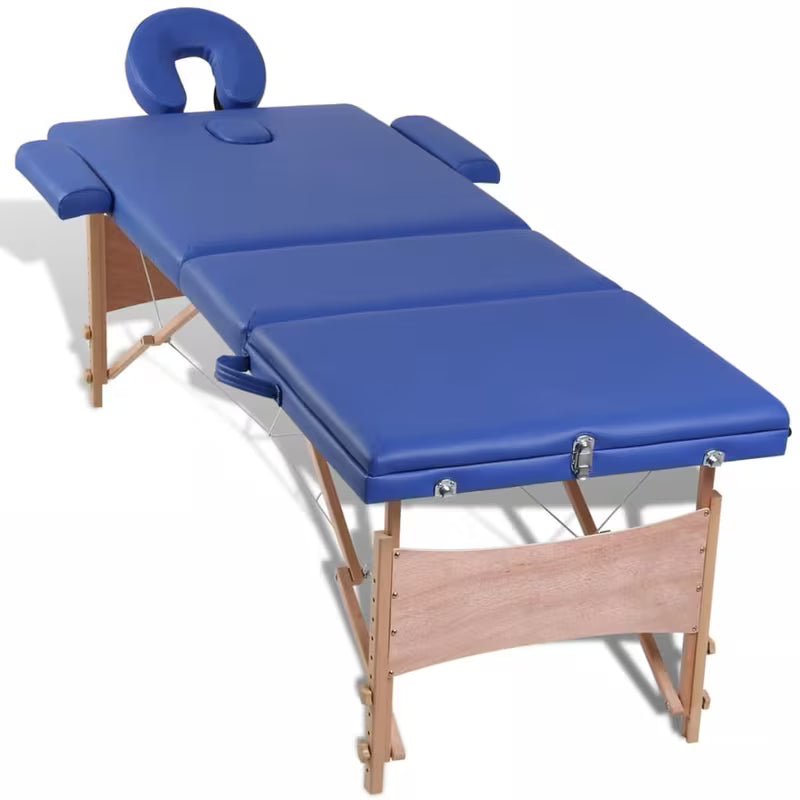 Table de massage pliante cadre bois - bleu ciel