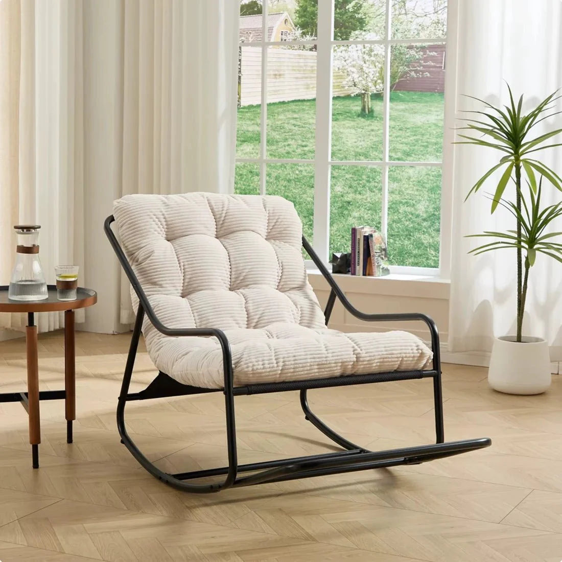 SVIKA - rocking chair corduroy capitonné coloris beige, salon