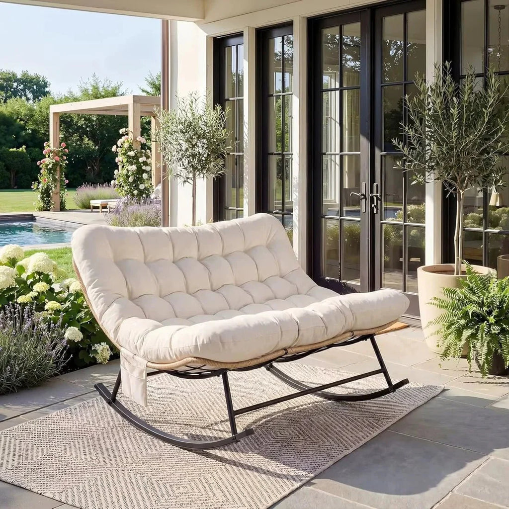 DOVA - Rocking Chair Rotin 2 Places Coussin XXL - Oscille